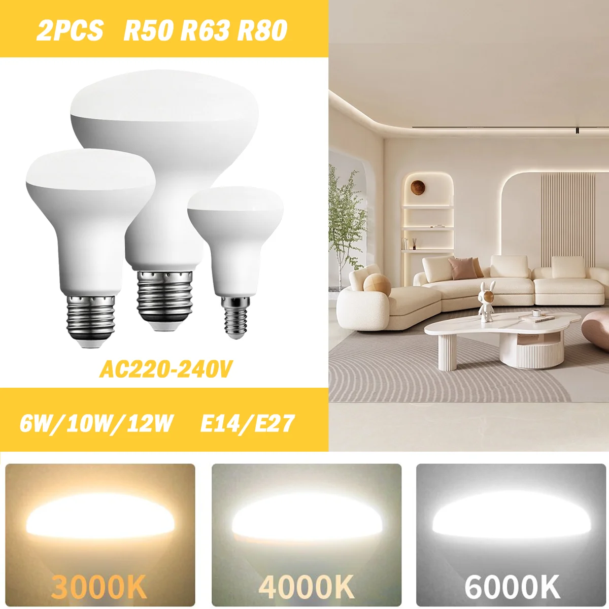 ǿ LED   , R80 R63 R50 AC220-240V, 6W, 10W, 12W, Ʈκ  3000K, 4000K, 6000K  , 2 